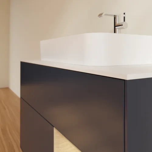 VILLEROY BOCH Toaletní skříňka Finion, s osvětlením, 2 výsuvy, 1000 x 603 x 501 mm, Midnight Blue Matt Lacquer / Oak Veneer / Glass White Matt #F371PCHG, obrázek 6
