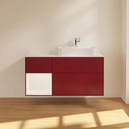 VILLEROY BOCH Toaletní skříňka Finion, s osvětlením, 3 výsuvy, 1200 x 603 x 501 mm, Peony Matt Lacquer / White Matt Lacquer / Glass White Matt #F391MTHB, obrázek 3