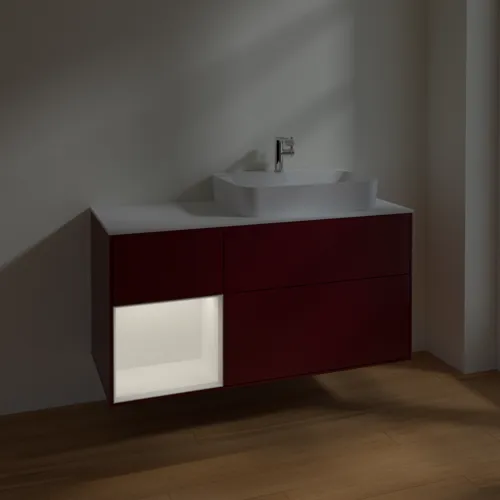 VILLEROY BOCH Toaletní skříňka Finion, s osvětlením, 3 výsuvy, 1200 x 603 x 501 mm, Peony Matt Lacquer / White Matt Lacquer / Glass White Matt #F391MTHB, obrázek 5
