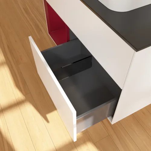 VILLEROY BOCH Toaletní skříňka Finion, s osvětlením, 2 výsuvy, 1000 x 603 x 501 mm, bílý matný lak / pivoňkový matný lak / černé matné sklo #F362HBMT, obrázek 7
