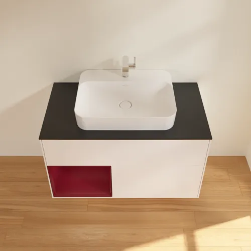 VILLEROY BOCH Toaletní skříňka Finion, s osvětlením, 2 výsuvy, 1000 x 603 x 501 mm, bílý matný lak / pivoňkový matný lak / černé matné sklo #F362HBMT, obrázek 4