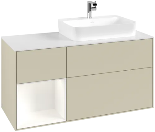 VILLEROY BOCH Toaletní skříňka Finion, s osvětlením, 3 výsuvy, 1200 x 603 x 501 mm, Silk Grey Matt Lacquer / White Matt Lacquer / Glass White Matt #F391MTHJ