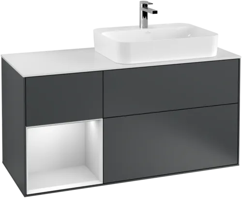 VILLEROY BOCH Toaletní skříňka Finion, s osvětlením, 3 výsuvy, 1200 x 603 x 501 mm, Midnight Blue Matt Lacquer / White Matt Lacquer / Glass White Matt #F391MTHG