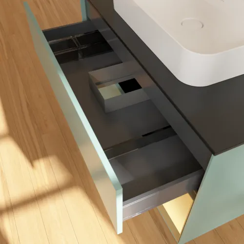 VILLEROY BOCH Toaletní skříňka Finion, s osvětlením, 2 výsuvy, 1000 x 603 x 501 mm, olivový matný lak / zlatý matný lak / černé matné sklo #F372HFGM, obrázek 8