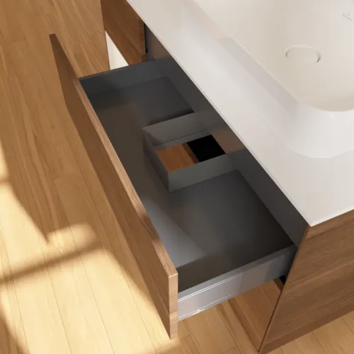 VILLEROY BOCH Toaletní skříňka Finion, s osvětlením, 3 výsuvy, 1200 x 603 x 501 mm, ořechová dýha / bílý matný lak / bílé matné sklo #F391MTGN, obrázek 8