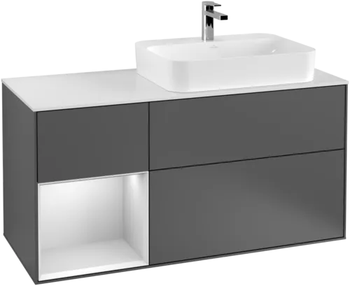 VILLEROY BOCH Toaletní skříňka Finion, s osvětlením, 3 výsuvy, 1200 x 603 x 501 mm, antracitový matný lak / bílý matný lak / bílé matné sklo #F391MTGK, obrázek 2