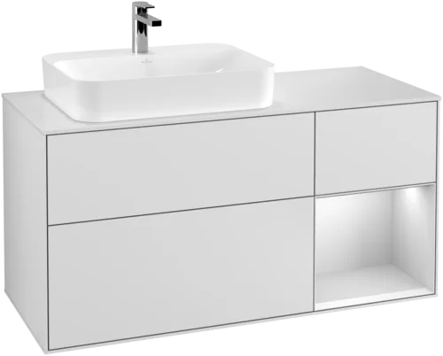 VILLEROY BOCH Toaletní skříňka Finion, s osvětlením, 3 výsuvy, 1200 x 603 x 501 mm, bílý matný lak / bílý matný lak / sklo bílé matné #F401MTMT, obrázek 1