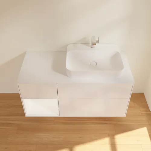VILLEROY BOCH Toaletní skříňka Finion, s osvětlením, 3 výsuvy, 1200 x 603 x 501 mm, lesklý bílý lak / bílý matný lak / bílé matné sklo #F391MTGF, obrázek 4