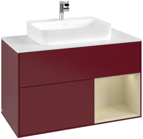 VILLEROY BOCH Toaletní skříňka Finion, s osvětlením, 2 výsuvy, 1000 x 603 x 501 mm, Peony Matt Lacquer / Silk Grey Matt Lacquer / Glass White Matt #F371HJHB