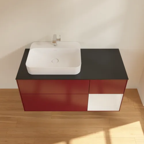 VILLEROY BOCH Toaletní skříňka Finion, s osvětlením, 3 výsuvy, 1200 x 603 x 501 mm, matný lak Peony / lesklý bílý lak / černé matné sklo #F402GFHB, obrázek 4