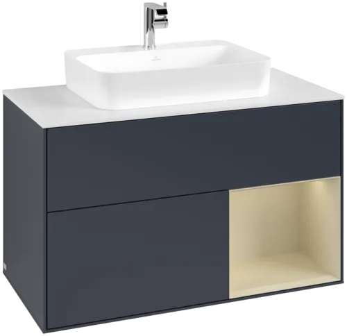 VILLEROY BOCH Toaletní skříňka Finion, s osvětlením, 2 výsuvy, 1000 x 603 x 501 mm, Midnight Blue Matt Lacquer / Silk Grey Matt Lacquer / Glass White Matt #F371HJHG