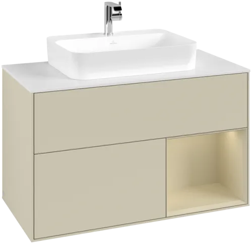 VILLEROY BOCH Toaletní skříňka Finion, s osvětlením, 2 výsuvy, 1000 x 603 x 501 mm, Silk Grey Matt Lacquer / Silk Grey Matt Lacquer / Glass White Matt #F371HJHJ