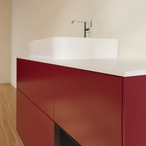 VILLEROY BOCH Toaletní skříňka Finion, s osvětlením, 3 výsuvy, 1200 x 603 x 501 mm, Pivoňka matný lak / Černý matný lak / Sklo bílé matné #F401PDHB, obrázek 6