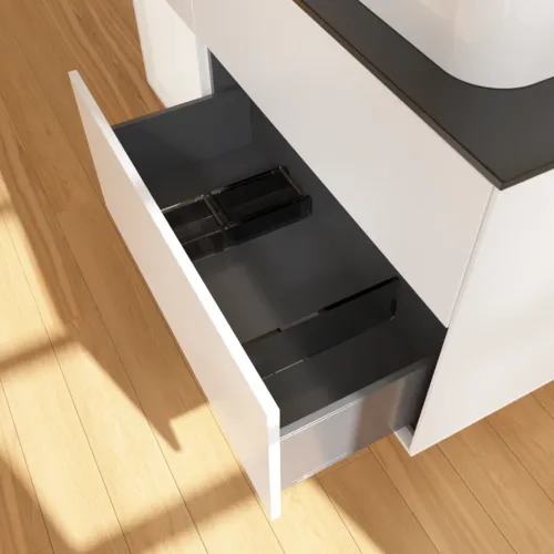 VILLEROY BOCH Toaletní skříňka Finion, s osvětlením, 3 výsuvy, 1200 x 603 x 501 mm, bílý matný lak / bílý matný lak / černé matné sklo #F392MTMT, obrázek 7