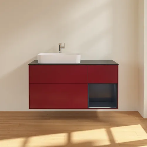 VILLEROY BOCH Toaletní skříňka Finion, s osvětlením, 3 výsuvy, 1200 x 603 x 501 mm, Peony Matt Lacquer / Midnight Blue Matt Lacquer / Glass Black Matt #F402HGHB, obrázek 3