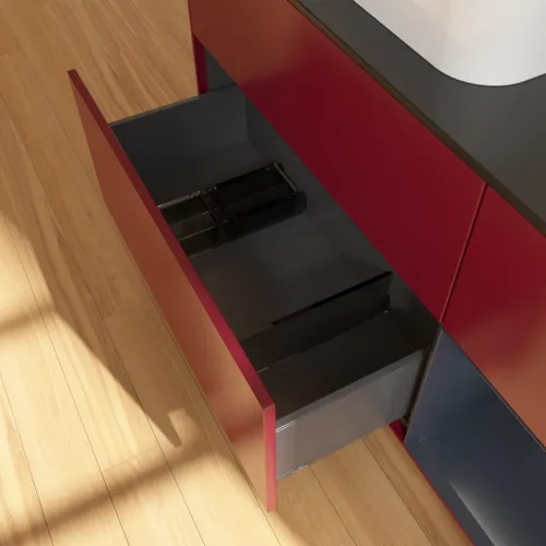 VILLEROY BOCH Toaletní skříňka Finion, s osvětlením, 3 výsuvy, 1200 x 603 x 501 mm, Peony Matt Lacquer / Midnight Blue Matt Lacquer / Glass Black Matt #F402HGHB, obrázek 7