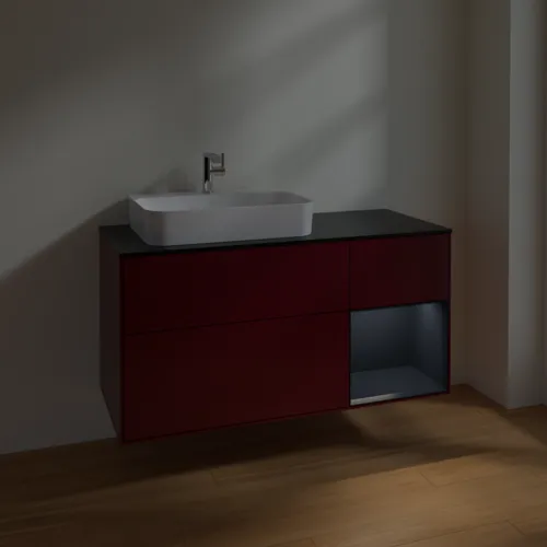 VILLEROY BOCH Toaletní skříňka Finion, s osvětlením, 3 výsuvy, 1200 x 603 x 501 mm, Peony Matt Lacquer / Midnight Blue Matt Lacquer / Glass Black Matt #F402HGHB, obrázek 5