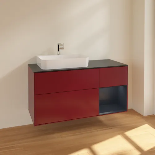 VILLEROY BOCH Toaletní skříňka Finion, s osvětlením, 3 výsuvy, 1200 x 603 x 501 mm, Peony Matt Lacquer / Midnight Blue Matt Lacquer / Glass Black Matt #F402HGHB, obrázek 2