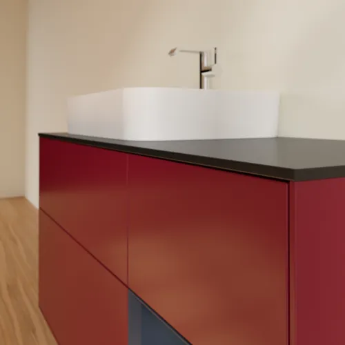 VILLEROY BOCH Toaletní skříňka Finion, s osvětlením, 3 výsuvy, 1200 x 603 x 501 mm, Peony Matt Lacquer / Midnight Blue Matt Lacquer / Glass Black Matt #F402HGHB, obrázek 6
