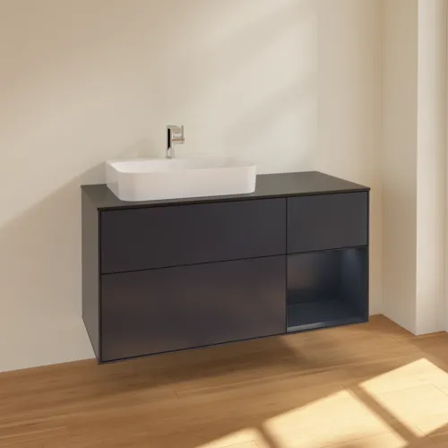 VILLEROY BOCH Toaletní skříňka Finion, s osvětlením, 3 výsuvy, 1200 x 603 x 501 mm, Midnight Blue Matt Lacquer / Midnight Blue Matt Lacquer / Glass Black Matt #F402HGHG, obrázek 2