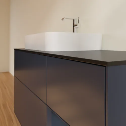 VILLEROY BOCH Toaletní skříňka Finion, s osvětlením, 3 výsuvy, 1200 x 603 x 501 mm, Midnight Blue Matt Lacquer / Midnight Blue Matt Lacquer / Glass Black Matt #F402HGHG, obrázek 6