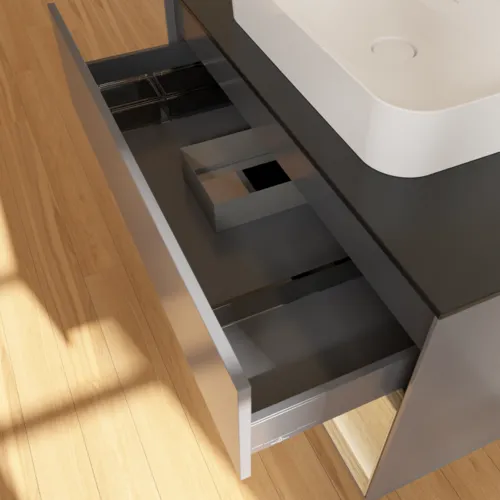 VILLEROY BOCH Toaletní skříňka Finion, s osvětlením, 2 výsuvy, 1000 x 603 x 501 mm, antracitový matný lak / dubová dýha / černé matné sklo #F372PCGK, obrázek 8