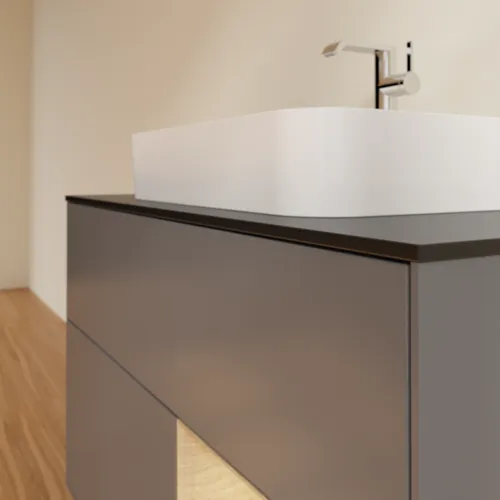 VILLEROY BOCH Toaletní skříňka Finion, s osvětlením, 2 výsuvy, 1000 x 603 x 501 mm, antracitový matný lak / dubová dýha / černé matné sklo #F372PCGK, obrázek 6