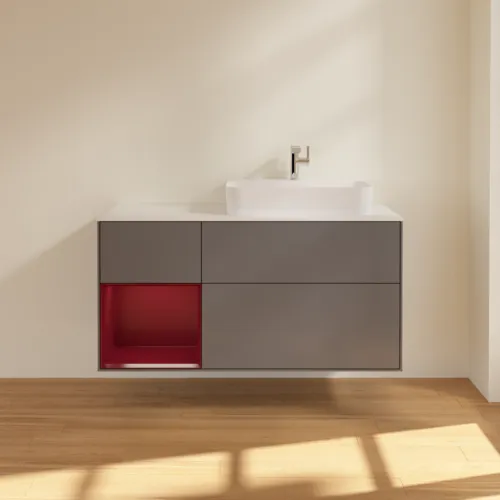 VILLEROY BOCH Toaletní skříňka Finion, s osvětlením, 3 výsuvy, 1200 x 603 x 501 mm, antracitový matný lak / pivoňkový matný lak / bílé matné sklo #F391HBGK, obrázek 3