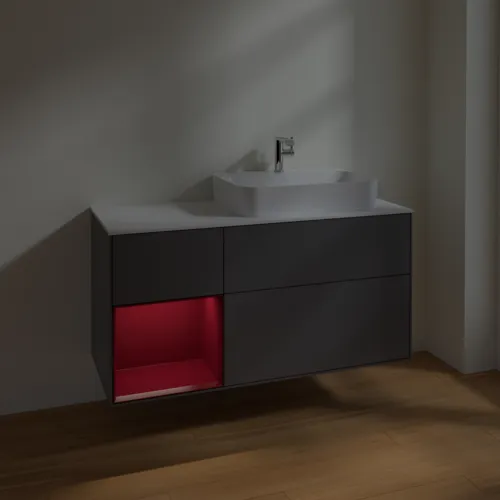 VILLEROY BOCH Toaletní skříňka Finion, s osvětlením, 3 výsuvy, 1200 x 603 x 501 mm, antracitový matný lak / pivoňkový matný lak / bílé matné sklo #F391HBGK, obrázek 5