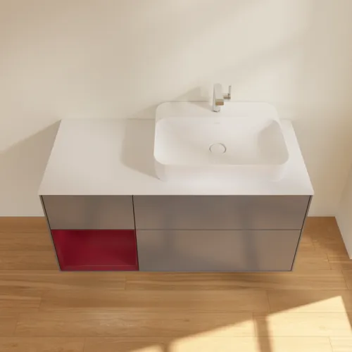 VILLEROY BOCH Toaletní skříňka Finion, s osvětlením, 3 výsuvy, 1200 x 603 x 501 mm, antracitový matný lak / pivoňkový matný lak / bílé matné sklo #F391HBGK, obrázek 4