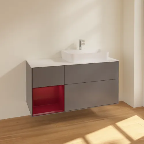 VILLEROY BOCH Toaletní skříňka Finion, s osvětlením, 3 výsuvy, 1200 x 603 x 501 mm, antracitový matný lak / pivoňkový matný lak / bílé matné sklo #F391HBGK, obrázek 2