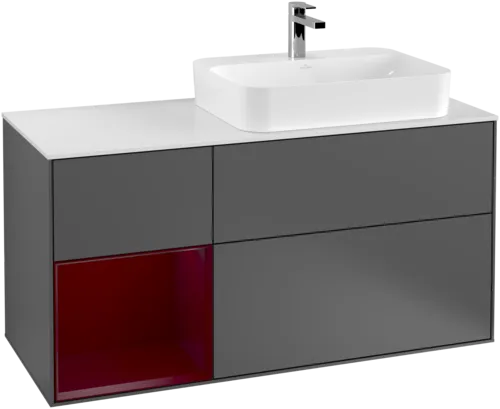 VILLEROY BOCH Toaletní skříňka Finion, s osvětlením, 3 výsuvy, 1200 x 603 x 501 mm, antracitový matný lak / pivoňkový matný lak / bílé matné sklo #F391HBGK, obrázek 1