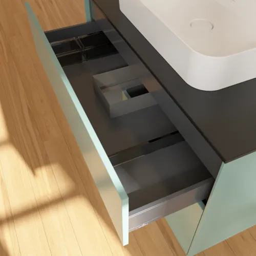 VILLEROY BOCH Toaletní skříňka Finion, s osvětlením, 2 výsuvy, 1000 x 603 x 501 mm, olivový matný lak / antracitový matný lak / černé matné sklo #F362GKGM, obrázek 8