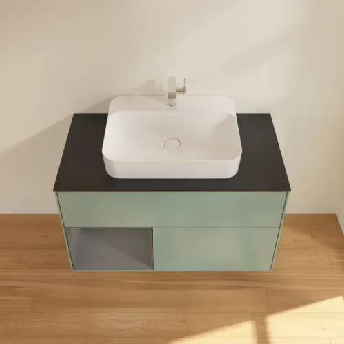 VILLEROY BOCH Toaletní skříňka Finion, s osvětlením, 2 výsuvy, 1000 x 603 x 501 mm, olivový matný lak / antracitový matný lak / černé matné sklo #F362GKGM, obrázek 4