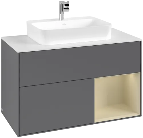 VILLEROY BOCH Toaletní skříňka Finion, s osvětlením, 2 výsuvy, 1000 x 603 x 501 mm, antracit matný lak / hedvábně šedý matný lak / sklo bílé matné #F371HJGK
