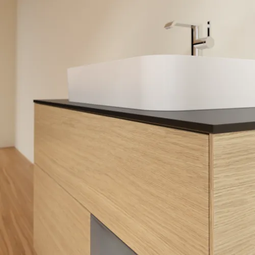 VILLEROY BOCH Toaletní skříňka Finion, s osvětlením, 2 výsuvy, 1000 x 603 x 501 mm, dubová dýha / antracitový matný lak / černé matné sklo #F372GKPC, obrázek 6
