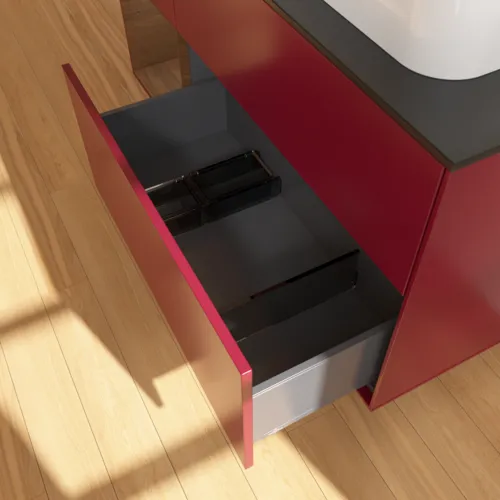 VILLEROY BOCH Toaletní skříňka Finion, s osvětlením, 3 výsuvy, 1200 x 603 x 501 mm, matný lak Peony / ořechová dýha / černé matné sklo #F392GNHB, obrázek 7