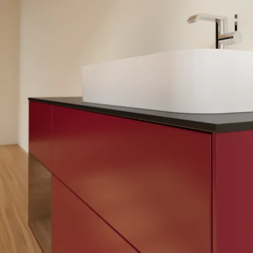 VILLEROY BOCH Toaletní skříňka Finion, s osvětlením, 3 výsuvy, 1200 x 603 x 501 mm, matný lak Peony / ořechová dýha / černé matné sklo #F392GNHB, obrázek 6