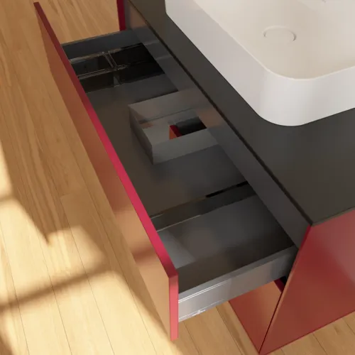 VILLEROY BOCH Toaletní skříňka Finion, s osvětlením, 2 výsuvy, 1000 x 603 x 501 mm, Pivoňka matný lak / Antracit matný lak / Sklo černé matné #F362GKHB, obrázek 8