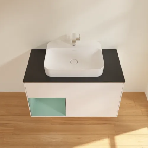 VILLEROY BOCH Toaletní skříňka Finion, s osvětlením, 2 výsuvy, 1000 x 603 x 501 mm, bílý matný lak / olivový matný lak / černé matné sklo #F362GMMT, obrázek 4