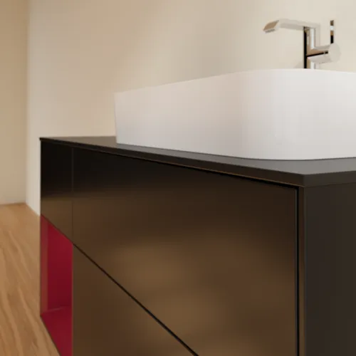 VILLEROY BOCH Toaletní skříňka Finion, s osvětlením, 3 výsuvy, 1200 x 603 x 501 mm, černý matný lak / pivoňkový matný lak / černé matné sklo #F392HBPD, obrázek 6