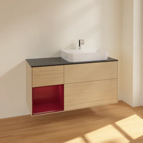 VILLEROY BOCH Toaletní skříňka Finion, s osvětlením, 3 výsuvy, 1200 x 603 x 501 mm, dubová dýha / matný lak Pivoňka / matné černé sklo #F392HBPC, obrázek 2