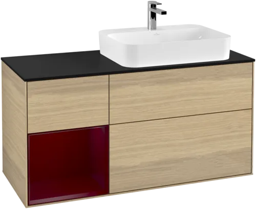 VILLEROY BOCH Toaletní skříňka Finion, s osvětlením, 3 výsuvy, 1200 x 603 x 501 mm, dubová dýha / matný lak Pivoňka / matné černé sklo #F392HBPC, obrázek 1