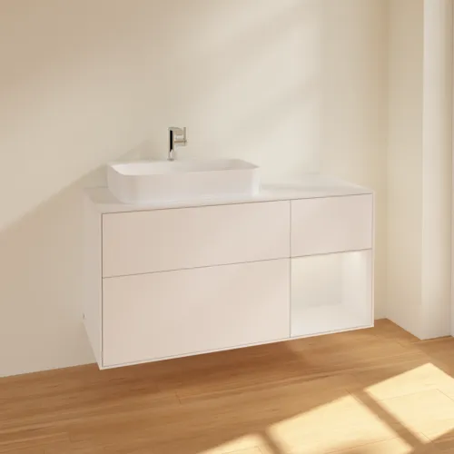VILLEROY BOCH Umyvadlová skříňka Finion, s osvětlením, 3 výsuvy, 1200 x 603 x 501 mm, bílý matný lak / bílý lesklý lak / bílé matné sklo #F401GFMT, obrázek 2