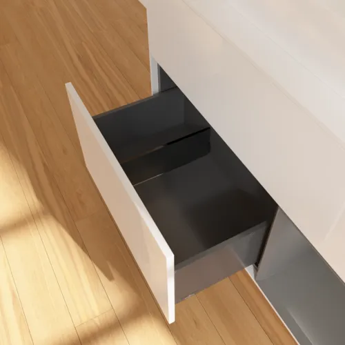 VILLEROY BOCH Umyvadlová skříňka Finion, s osvětlením, 2 výsuvy, 1000 x 603 x 501 mm, lesklý bílý lak / antracitový matný lak / bílé matné sklo #F371GKGF, obrázek 7