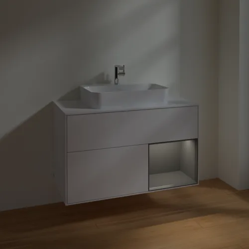 VILLEROY BOCH Umyvadlová skříňka Finion, s osvětlením, 2 výsuvy, 1000 x 603 x 501 mm, lesklý bílý lak / antracitový matný lak / bílé matné sklo #F371GKGF, obrázek 5