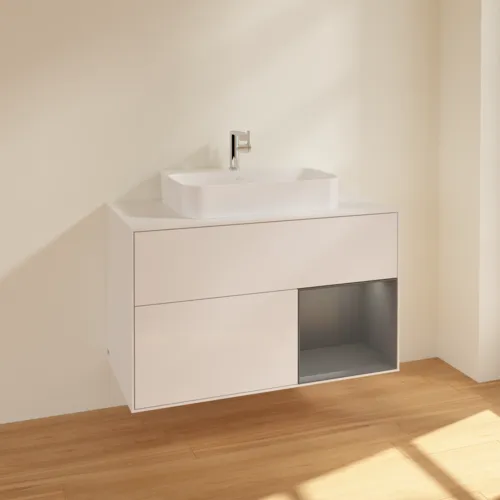 VILLEROY BOCH Umyvadlová skříňka Finion, s osvětlením, 2 výsuvy, 1000 x 603 x 501 mm, lesklý bílý lak / antracitový matný lak / bílé matné sklo #F371GKGF, obrázek 2