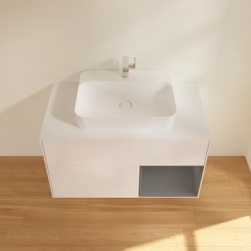 VILLEROY BOCH Umyvadlová skříňka Finion, s osvětlením, 2 výsuvy, 1000 x 603 x 501 mm, lesklý bílý lak / antracitový matný lak / bílé matné sklo #F371GKGF, obrázek 4