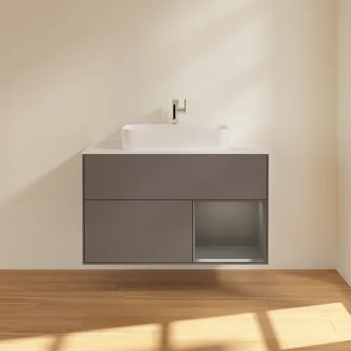 VILLEROY BOCH Toaletní skříňka Finion, s osvětlením, 2 výsuvy, 1000 x 603 x 501 mm, antracit matný lak / antracit matný lak / sklo bílé matné #F371GKGK, obrázek 3