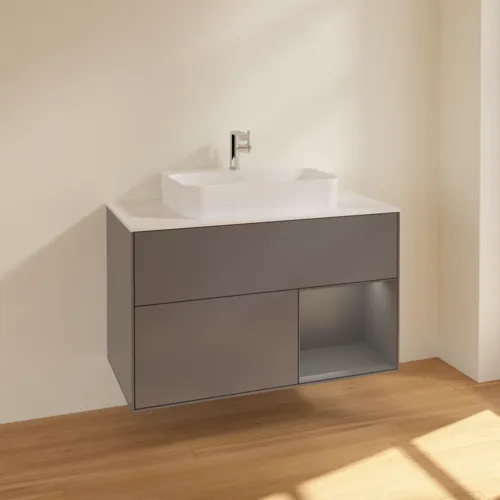 VILLEROY BOCH Toaletní skříňka Finion, s osvětlením, 2 výsuvy, 1000 x 603 x 501 mm, antracit matný lak / antracit matný lak / sklo bílé matné #F371GKGK, obrázek 2